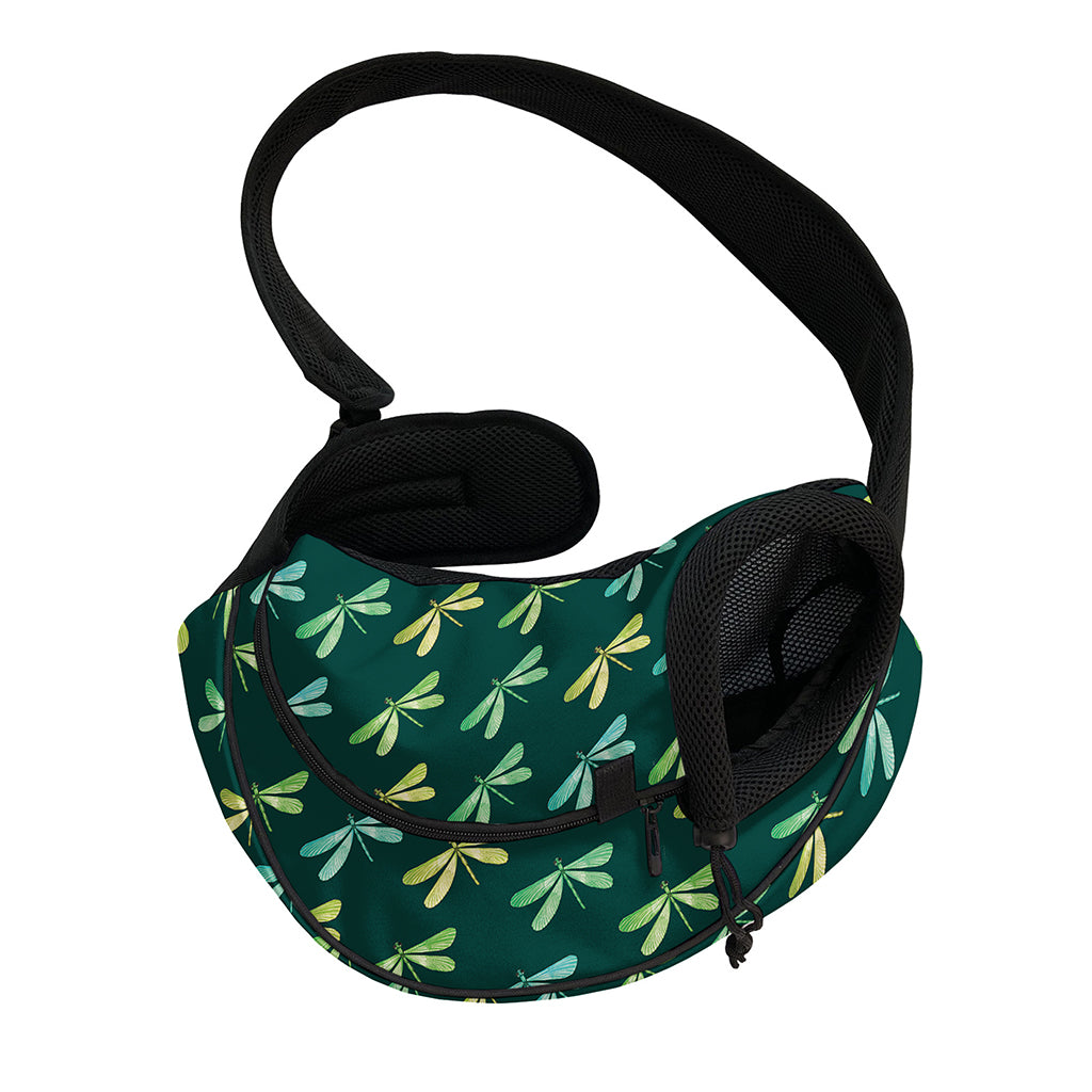 Green Dragonfly Pattern Print Pet Sling Carrier