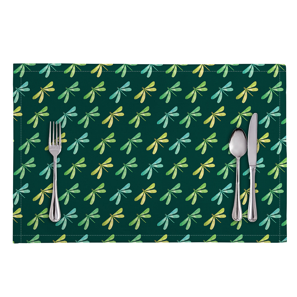 Green Dragonfly Pattern Print Placemat