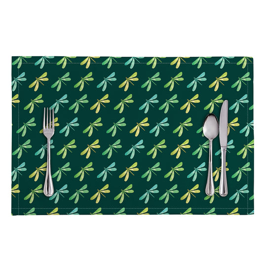 Green Dragonfly Pattern Print Placemat