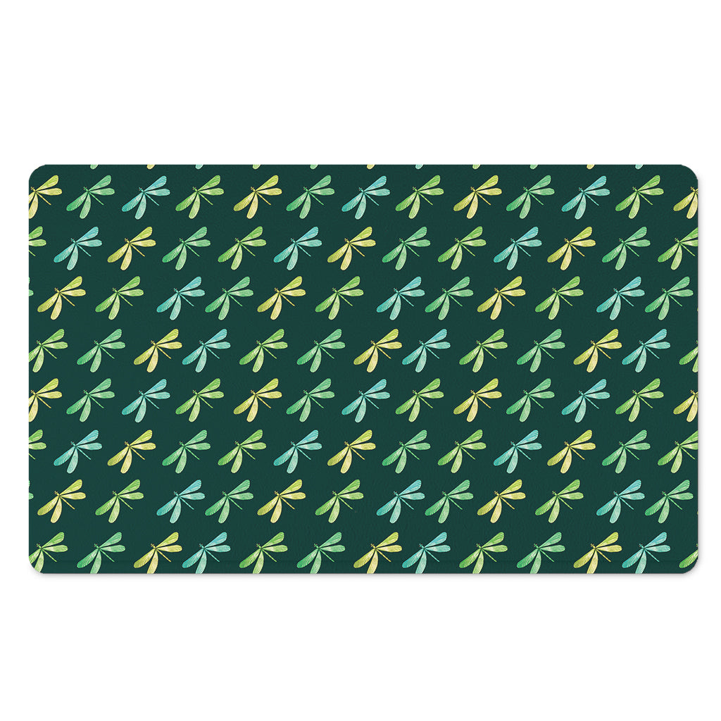 Green Dragonfly Pattern Print Polyester Doormat
