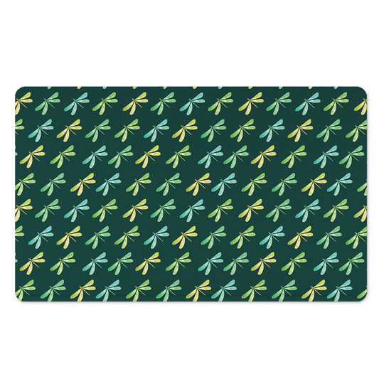 Green Dragonfly Pattern Print Polyester Doormat