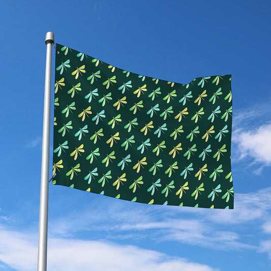 Green Dragonfly Pattern Print Polyester Flag