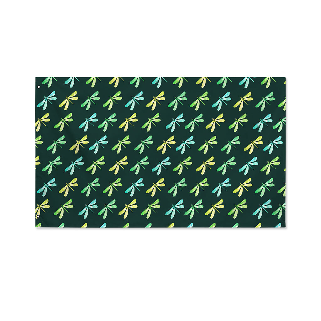 Green Dragonfly Pattern Print Polyester Flag