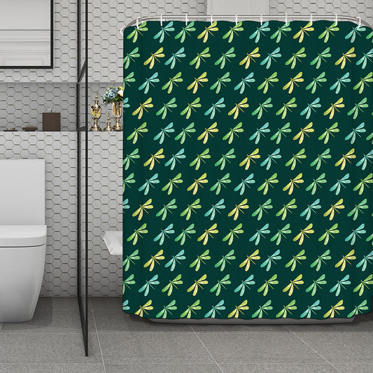 Green Dragonfly Pattern Print Polyester Shower Curtain