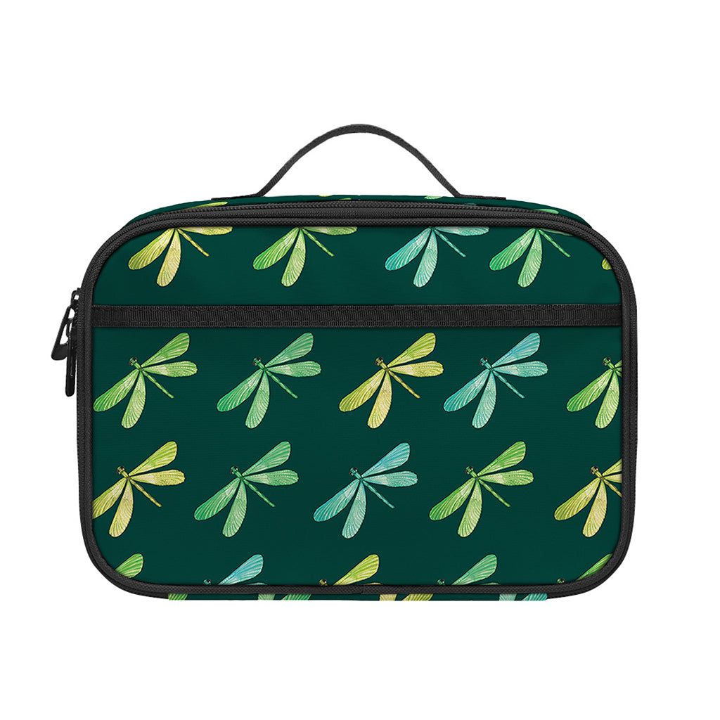 Green Dragonfly Pattern Print Portable Lunch Bag
