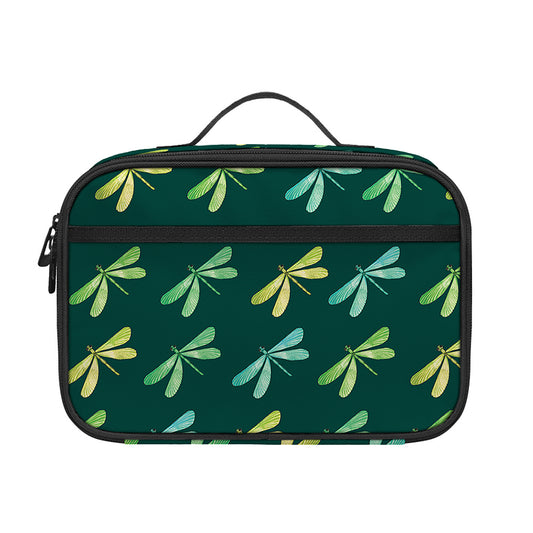 Green Dragonfly Pattern Print Portable Lunch Bag