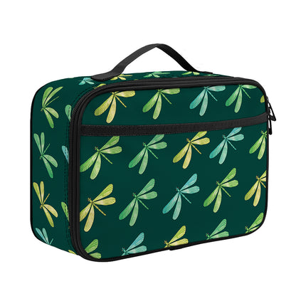 Green Dragonfly Pattern Print Portable Lunch Bag