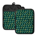 Green Dragonfly Pattern Print Pot Holders With Pocket
