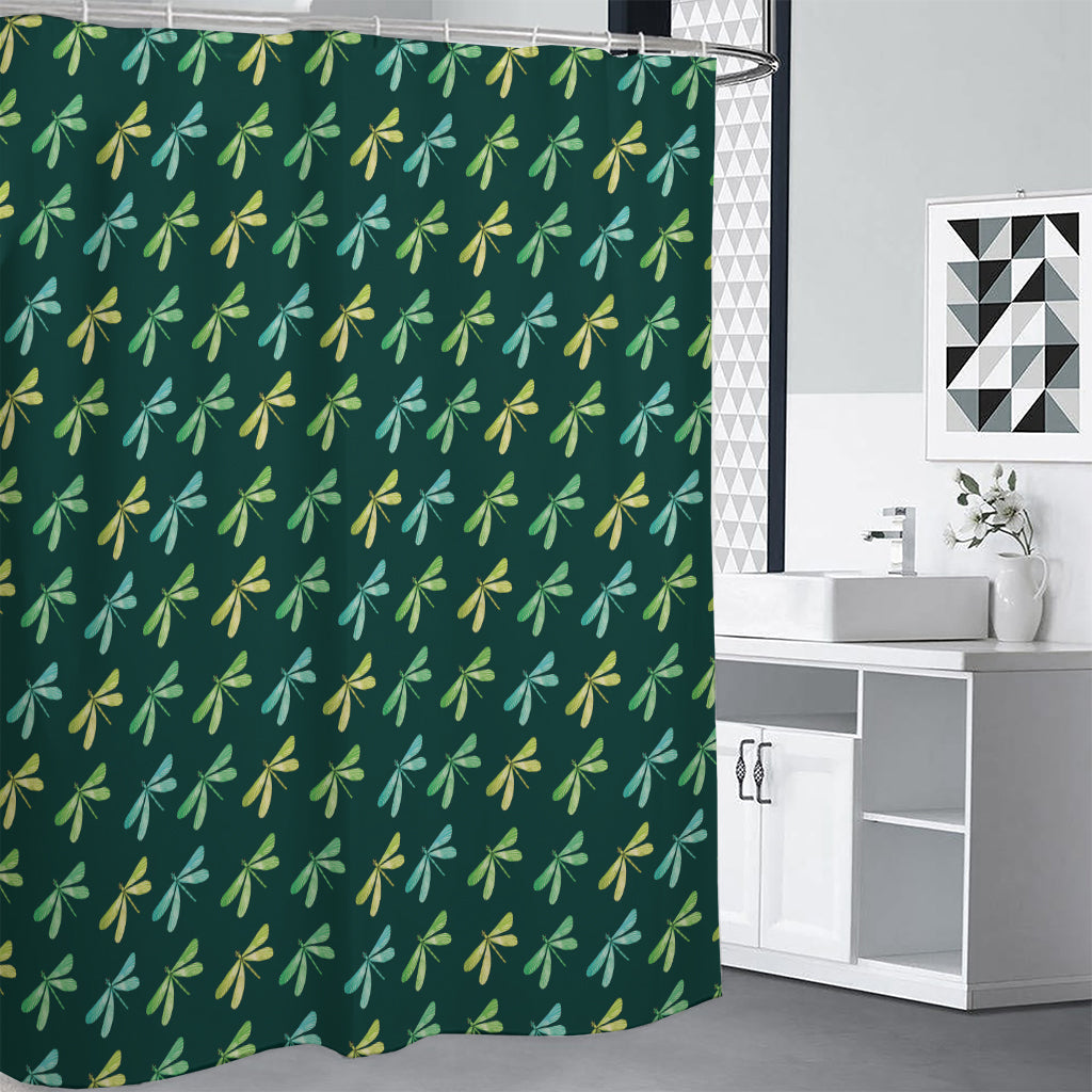 Green Dragonfly Pattern Print Premium Shower Curtain