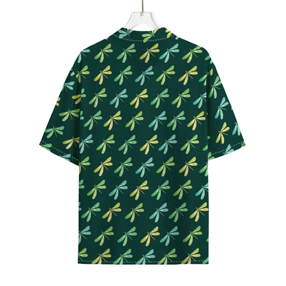 Green Dragonfly Pattern Print Rayon Hawaiian Shirt