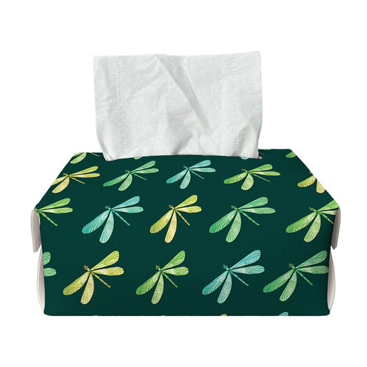 Green Dragonfly Pattern Print Rectangle Tissue Box Cover