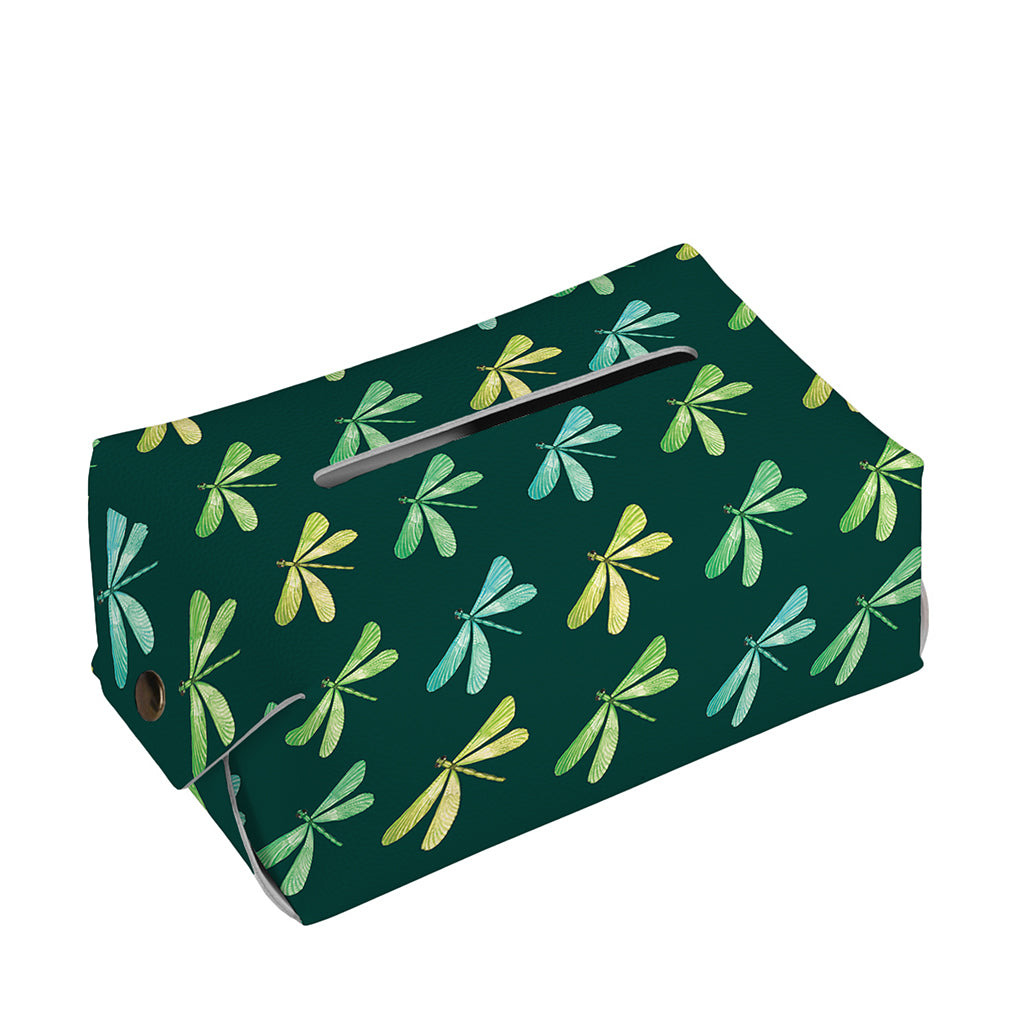 Green Dragonfly Pattern Print Rectangle Tissue Box Cover