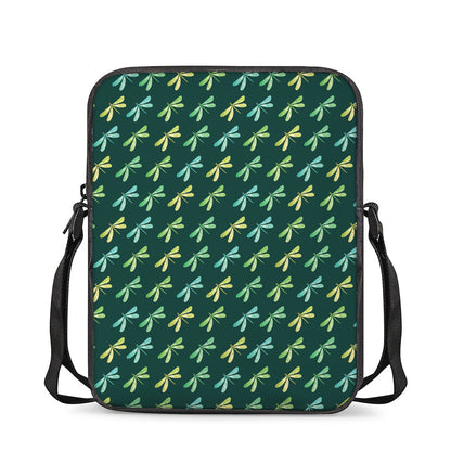 Green Dragonfly Pattern Print Rectangular Crossbody Bag