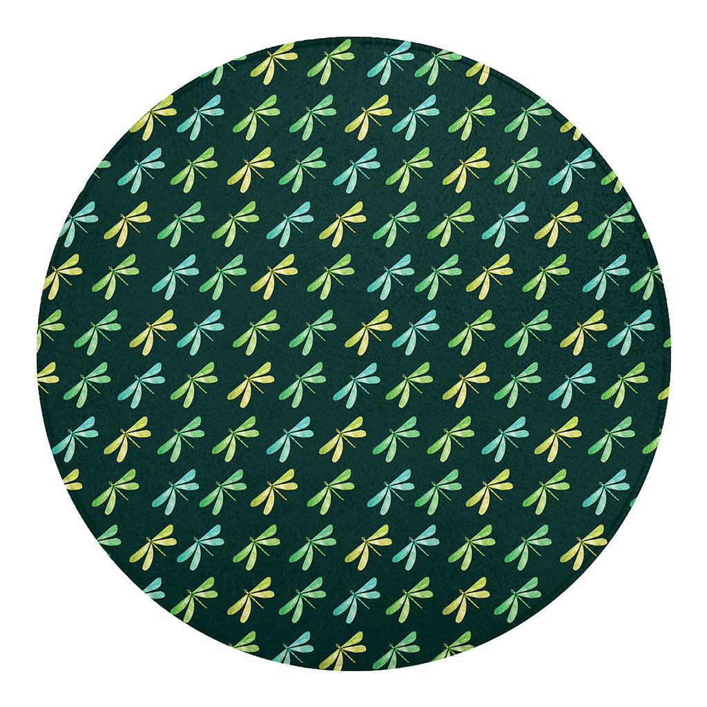 Green Dragonfly Pattern Print Round Blanket