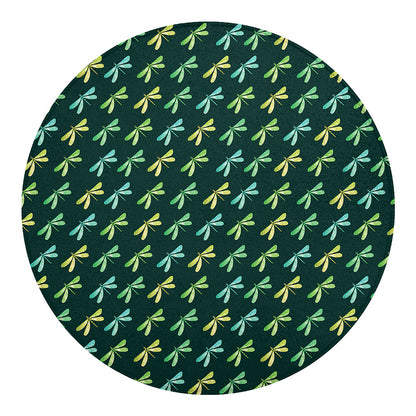 Green Dragonfly Pattern Print Round Blanket