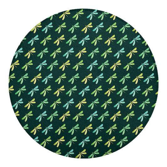 Green Dragonfly Pattern Print Round Blanket