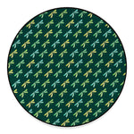 Green Dragonfly Pattern Print Round Floor Mat