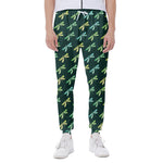 Green Dragonfly Pattern Print Scuba Joggers