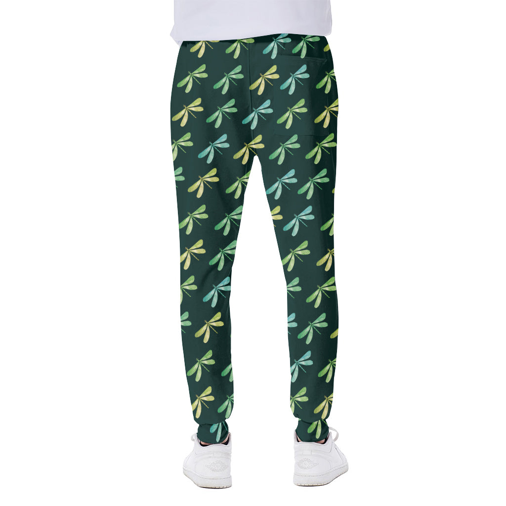 Green Dragonfly Pattern Print Scuba Joggers