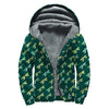 Green Dragonfly Pattern Print Sherpa Lined Zip Up Hoodie