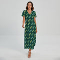 Green Dragonfly Pattern Print Short Sleeve Maxi Dress