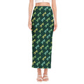 Green Dragonfly Pattern Print Side Slit Maxi Skirt