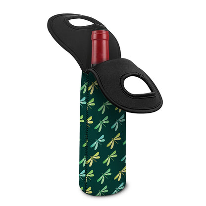 Green Dragonfly Pattern Print Single Neoprene Wine Tote