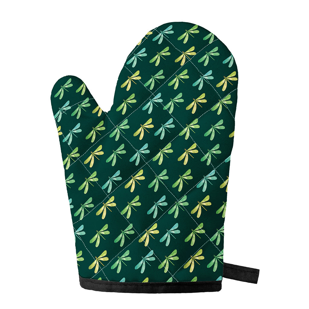 Green Dragonfly Pattern Print Single Oven Mitt
