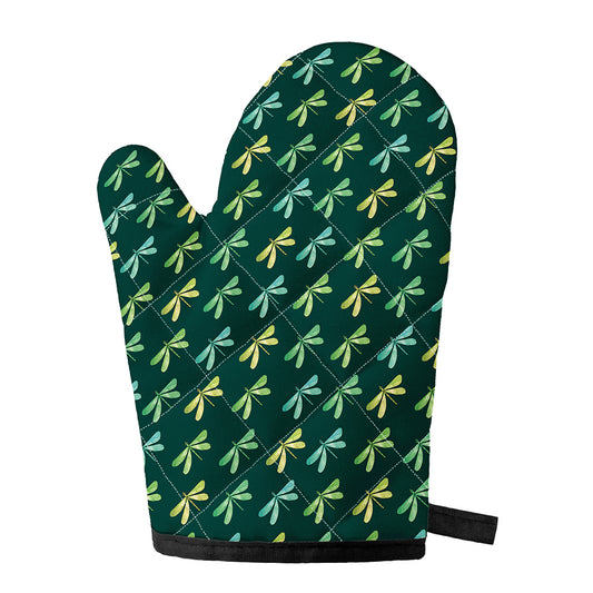 Green Dragonfly Pattern Print Single Oven Mitt