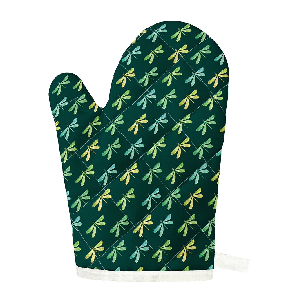 Green Dragonfly Pattern Print Single Oven Mitt