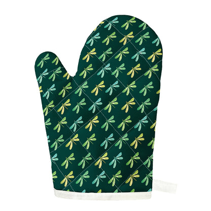 Green Dragonfly Pattern Print Single Oven Mitt