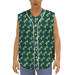 Green Dragonfly Pattern Print Sleeveless Baseball Jersey