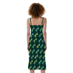 Green Dragonfly Pattern Print Slim Fit Midi Cami Dress