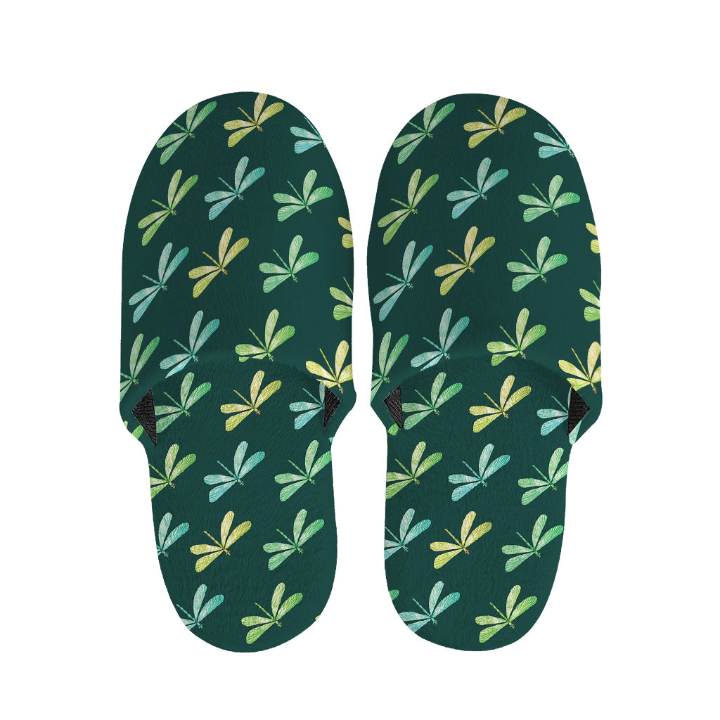 Green Dragonfly Pattern Print Slippers