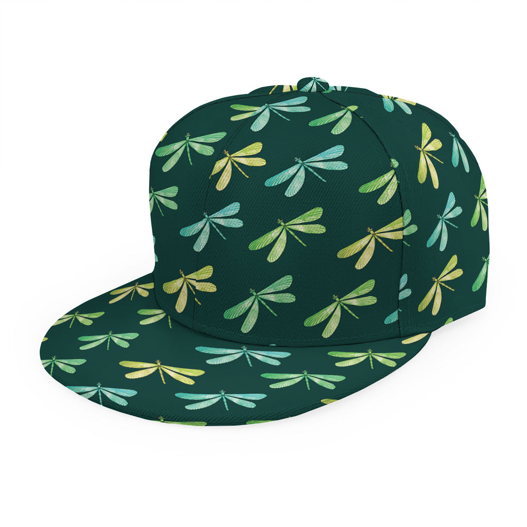 Green Dragonfly Pattern Print Snapback Cap