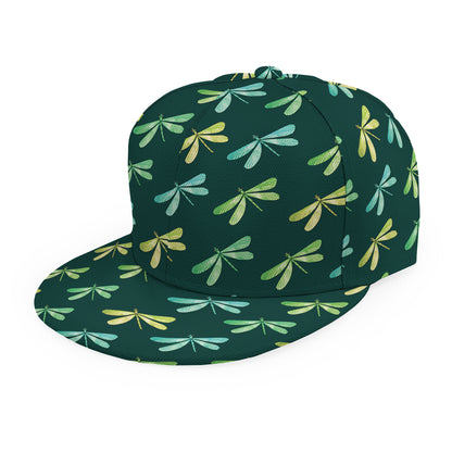 Green Dragonfly Pattern Print Snapback Cap