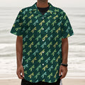 Green Dragonfly Pattern Print Textured Short Sleeve Shirt