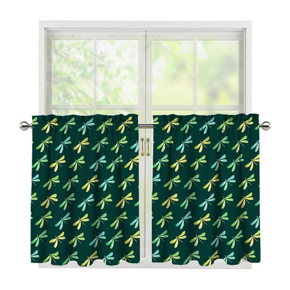 Green Dragonfly Pattern Print Tier Curtains
