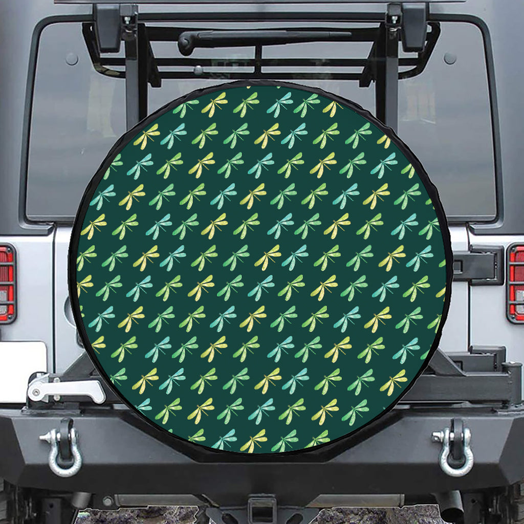Green Dragonfly Pattern Print Tire Cover