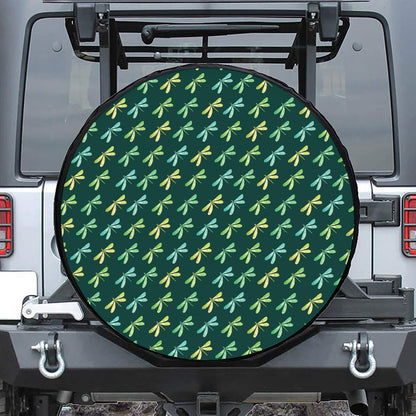 Green Dragonfly Pattern Print Tire Cover