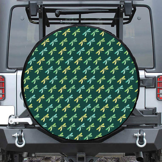 Green Dragonfly Pattern Print Tire Cover