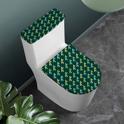 Green Dragonfly Pattern Print Toilet Lid And Tank Cover Set