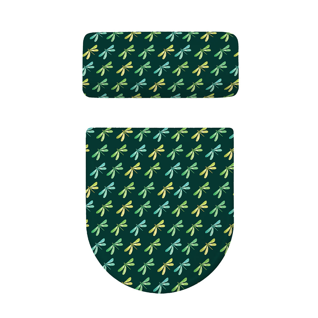 Green Dragonfly Pattern Print Toilet Lid And Tank Cover Set