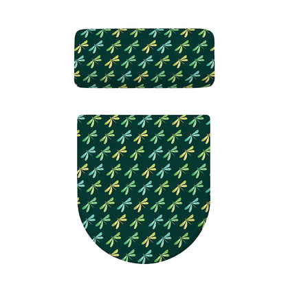 Green Dragonfly Pattern Print Toilet Lid And Tank Cover Set