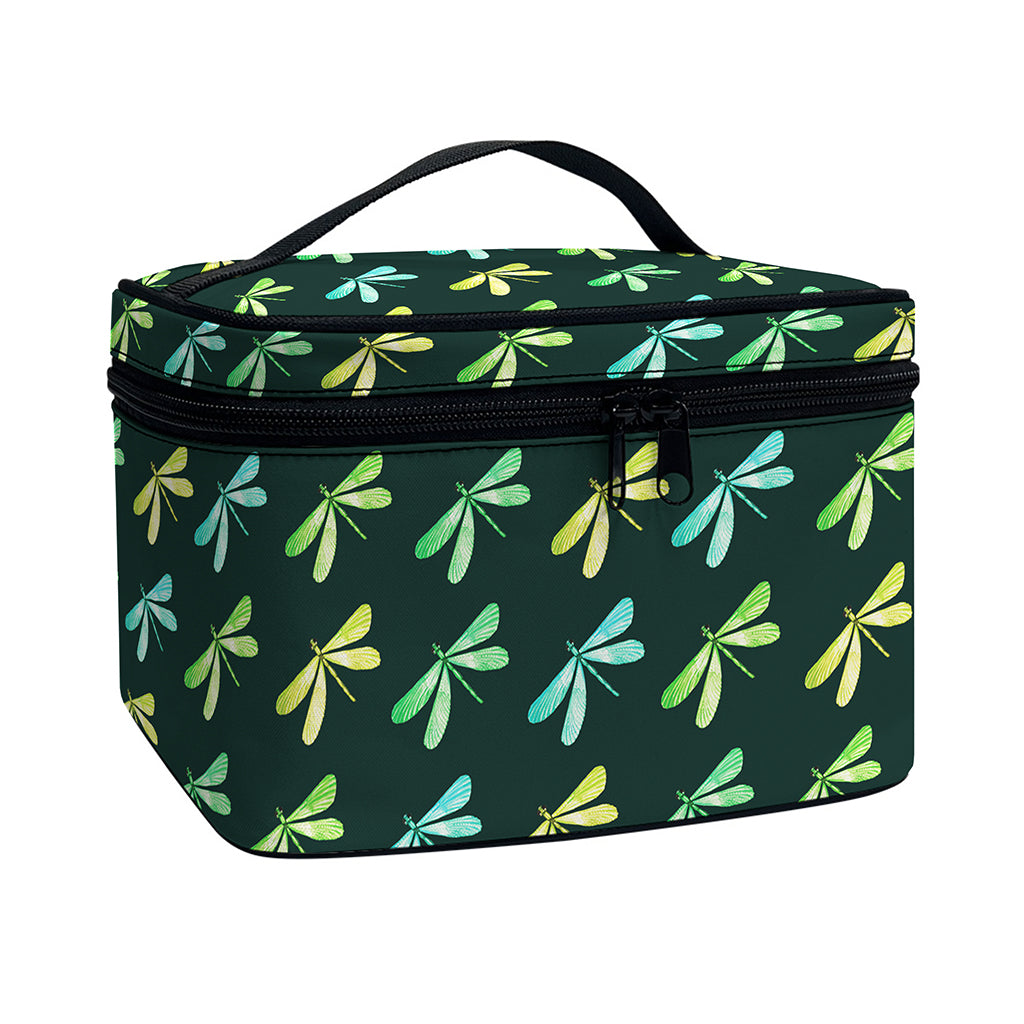 Green Dragonfly Pattern Print Travel Makeup Bag