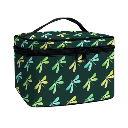 Green Dragonfly Pattern Print Travel Makeup Bag