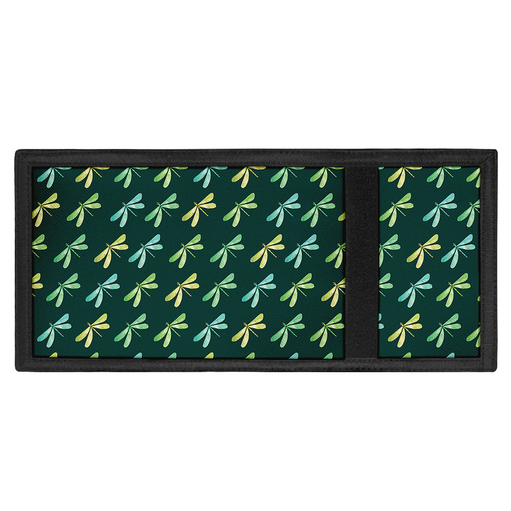 Green Dragonfly Pattern Print Trifold Wallet