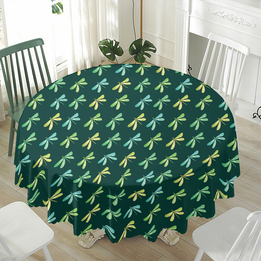 Green Dragonfly Pattern Print Waterproof Round Tablecloth