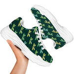 Green Dragonfly Pattern Print White Chunky Shoes