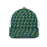 Green Dragonfly Pattern Print White Mesh Trucker Cap